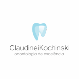 logo do consultorio, com um dente em tons de azul e escrito Claudinei Kochinski Odontologia de Excelência
