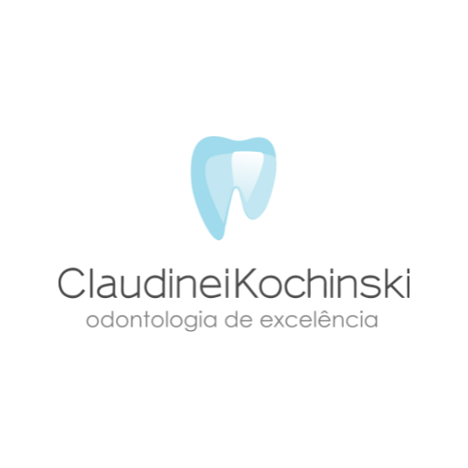 logo do consultorio, com um dente em tons de azul e escrito Claudinei Kochinski Odontologia de Excelência