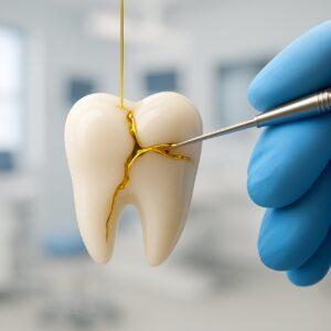 dente restaurado com ouro