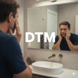 Pessoa tocando a mandíbula com expressão de dor, sinal de DTM; avaliação odontológica para dor orofacial